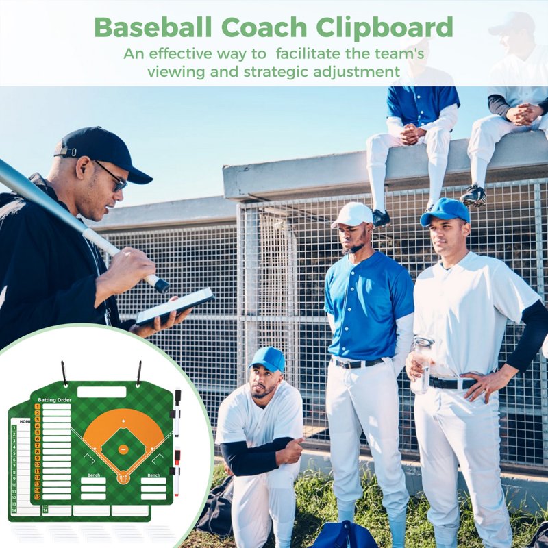 Portable Double-Sided Baseball Lineup Board with 30 Strips & 2 Pens, 12.6 x 11 Inches