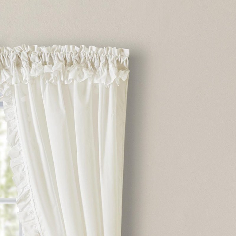 Narrow Ruffle Curtain Panel - Natural Cotton Blend Window Drape, 80x84 Inches