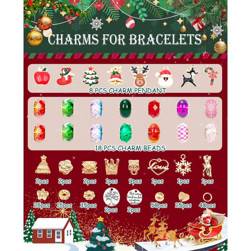 Christmas Friendship Bracelet Making Kit with Clay Beads & Charms for Kids