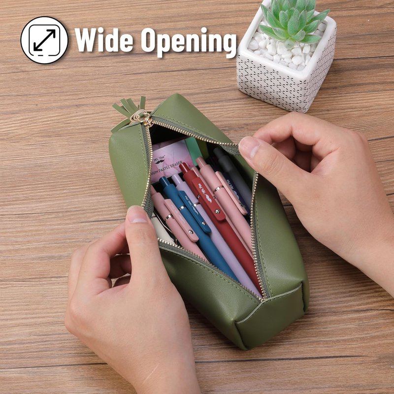PU Leather Pencil Case with Zipper & Tassel - Small, Stylish Organizer for Pens & Accessories