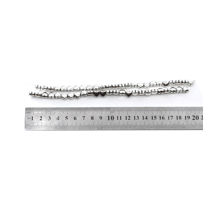 Silver Alloy Heart Bead Strand - 15 Inch Jewelry Making Supplies, 2 Pieces