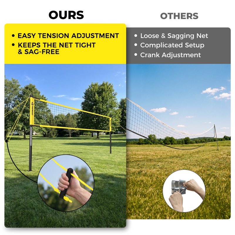 Outdoor Volleyball Net Set 32FT with Adjustable Height Steel Poles Carry Bag