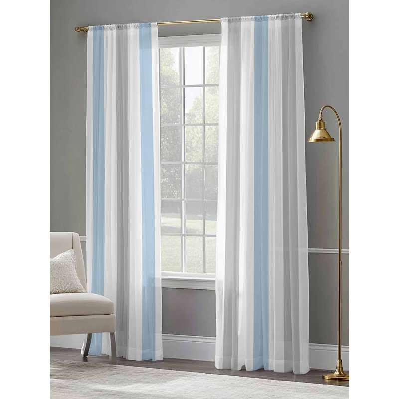 Semi Sheer Curtains 96 Inch Length - Modern Farmhouse Vertical Striped Window Drapes, 2 Panels Set
