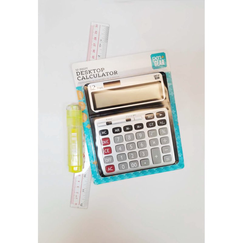 12-Digit Desktop Calculator with Large Display, Dual Power for Office & School