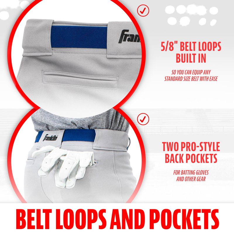 Youth Baseball & Softball Pants with Adjustable Waist and Double Knees - Grey, Small