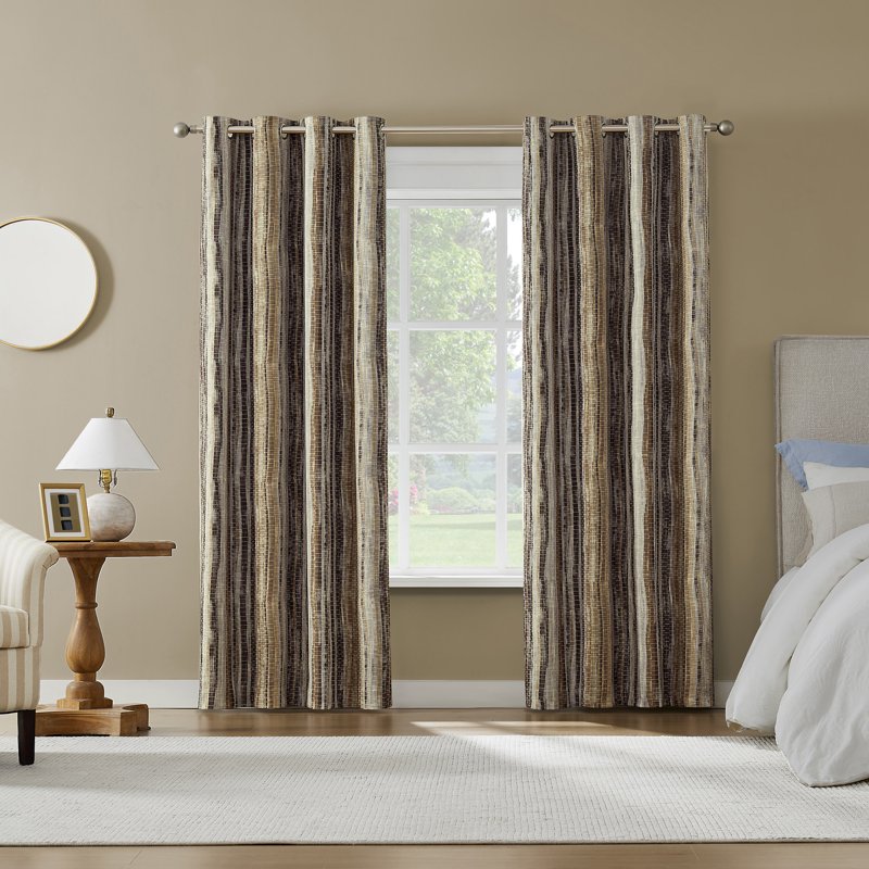 Blackout Curtain Panel with Grommets - Abstract Stripe, Thermal & Noise Reduction