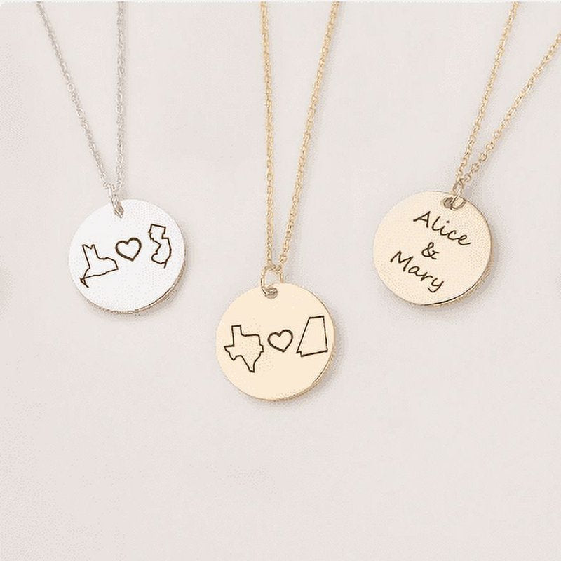 Personalized Long Distance State Necklace for Best Friend Gift - Custom Friendship Jewelry