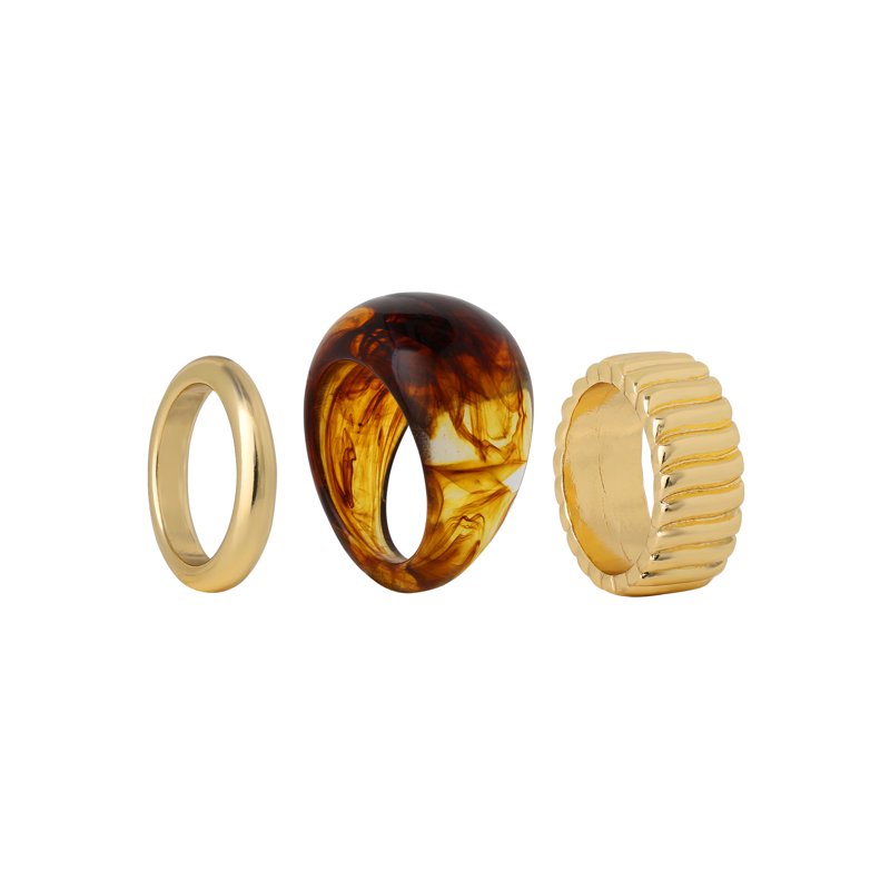 Jessica Simpson Women's Gold-Tone and Tortoiseshell Ring Set - 3 Pack
