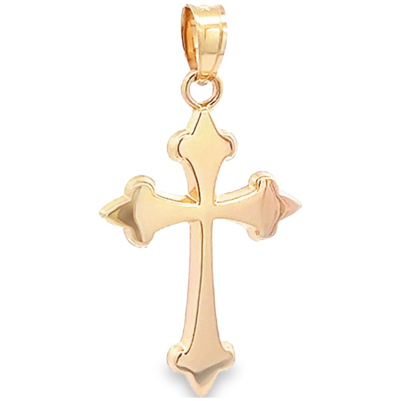 14K Gold Religious Cross Pendant - Fancy Edges, Fine Jewelry