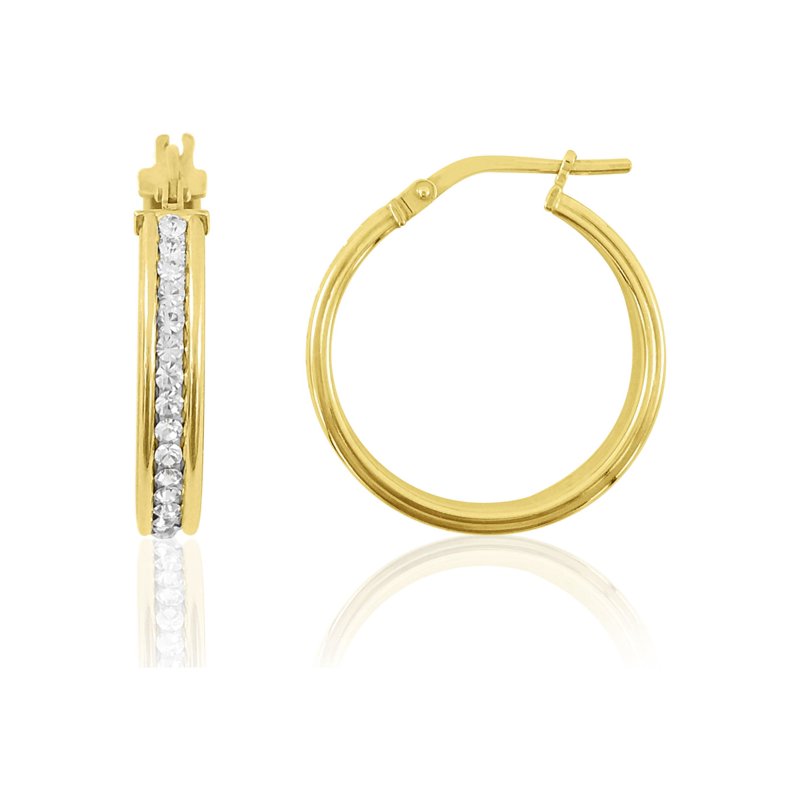 14K Gold Plated Sterling Silver Crystal Hoop Earrings for Women - Hypoallergenic, Secure Click-Top Closure