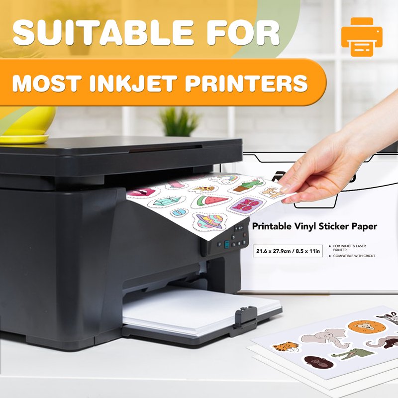 Printable Vinyl Sticker Paper for Inkjet & Laser Printers Waterproof 60 Sheets