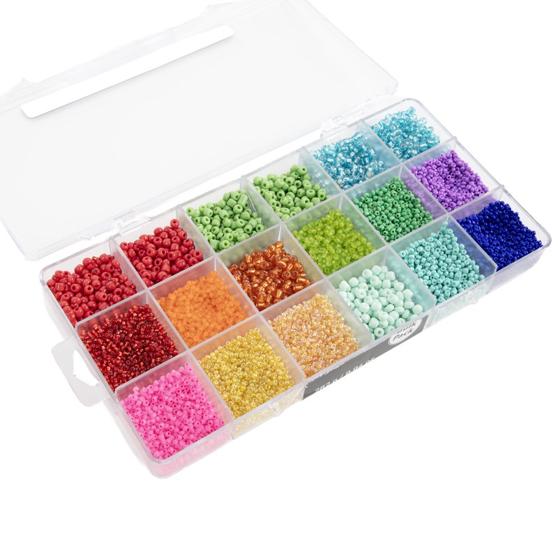 Bright Rainbow Glass Seed Bead Bulk Pack for Jewelry Making - 10,000 Pieces