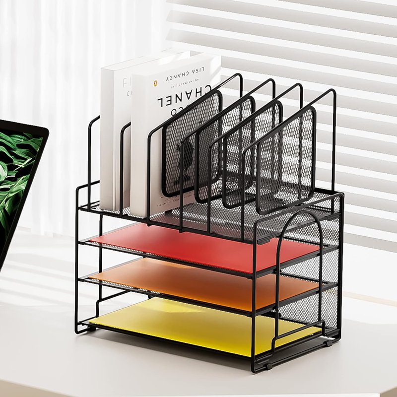 4-Tier Mesh Desk File Organizer with Vertical and Horizontal Storage