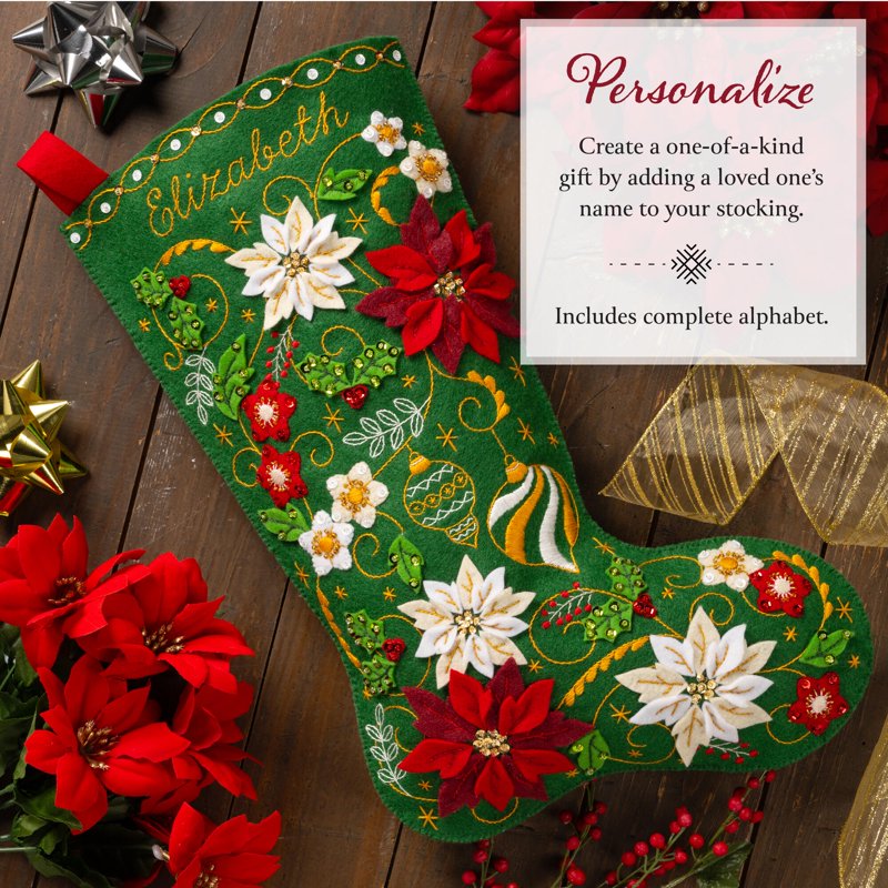 Christmas Stocking Embroidery Kit - Felt Applique DIY Craft for Holiday Decor