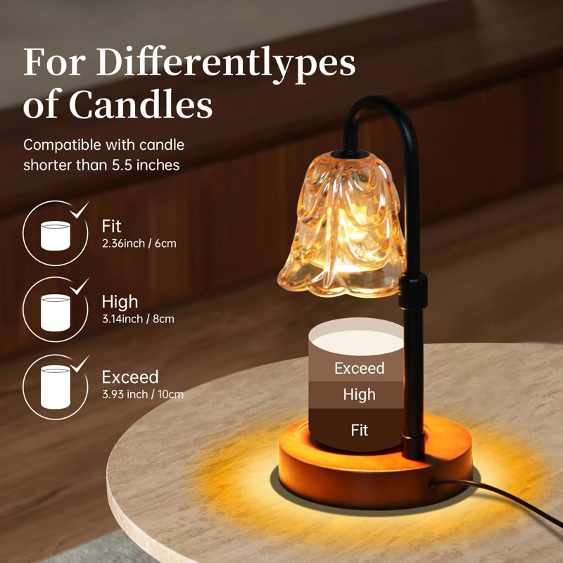 Candle Warmer Lamp with Timer & Dimmable Switch - Adjustable Height, Includes Bulbs, Home Decor Gift
