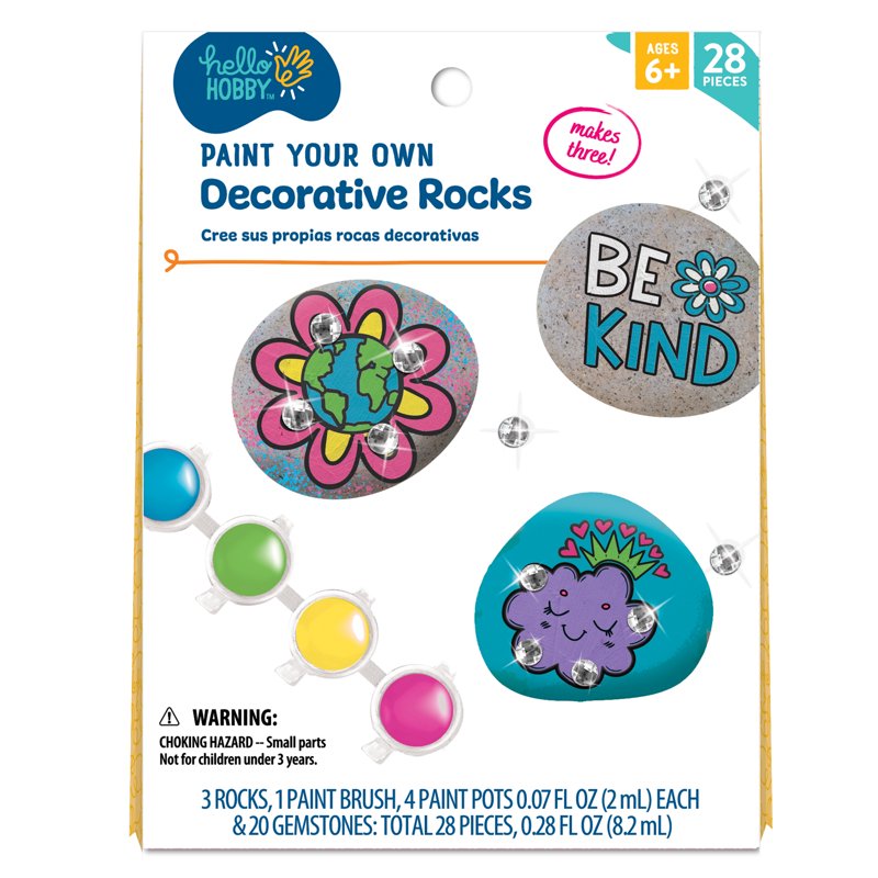 Kids Paint Your Own Decorative Rocks Craft Kit - 2 Pack with Paint and Gems