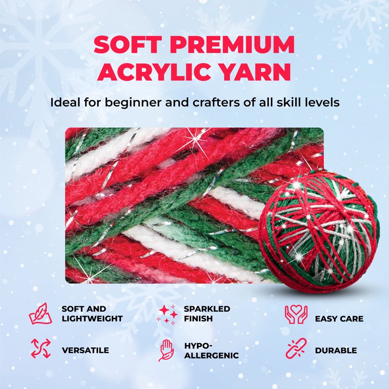 Sparkle Yarn for Knitting & Crocheting - Glitter Acrylic Craft Yarn