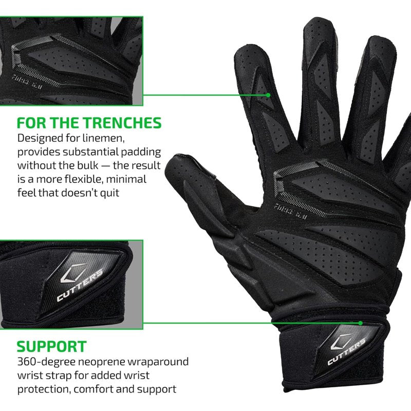 American Football Lineman Gloves Max Protection Padding Grip Support