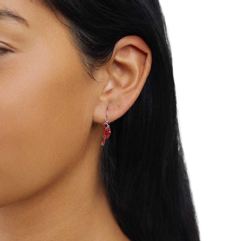 Sterling Silver Crystal Cardinal Drop Earrings for Women & Teens