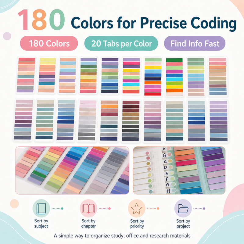 3600 Pack Colorful Repositionable Book Tabs - Writable Sticky Note Flags