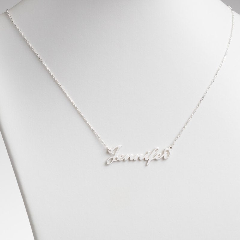 Personalized Sterling Silver Nameplate Necklace 18 Inch Script Pendant