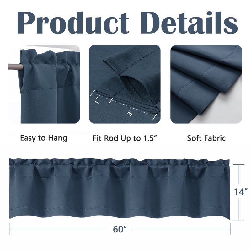 Blackout Window Valance for Living Room and Bedroom - Rod Pocket Privacy Decor
