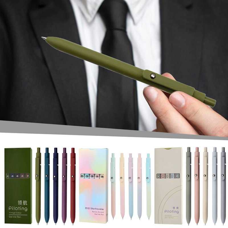 A-5 Pack Multicolor Rollerball Gel Pens with Quick-Dry Ink & Refills – Fidget Clip, Smudge-Proof Writing