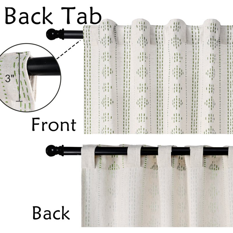 Linen Boho Farmhouse Curtains Set - Light Filtering Geometric Striped Window Drapes, 52x84 inches