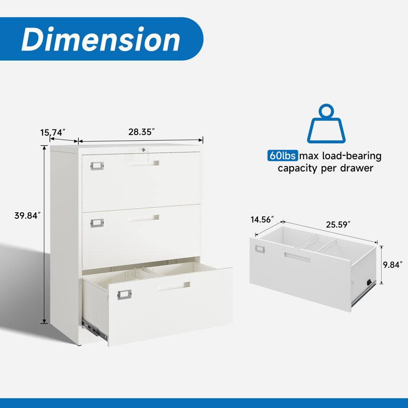 Lockable Metal Lateral File Cabinets with 3-5 Drawers for Office Organization