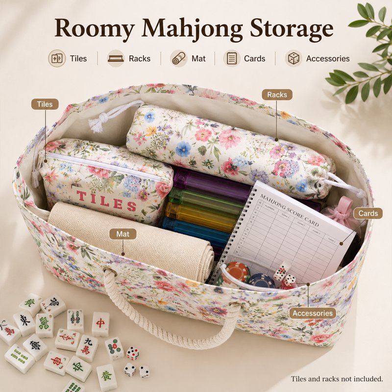 Mahjong Bag Set with Zipper Tile Bag and Rack Sleeve - Oxford Cloth Tote for American Mahjong Accessories