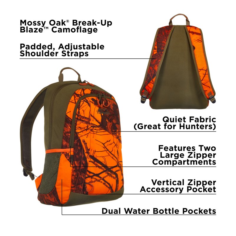 Terrain Delta Mossy Oak Break-Up Blaze Camo Hiking Backpack - Large Capacity, Adjustable Straps