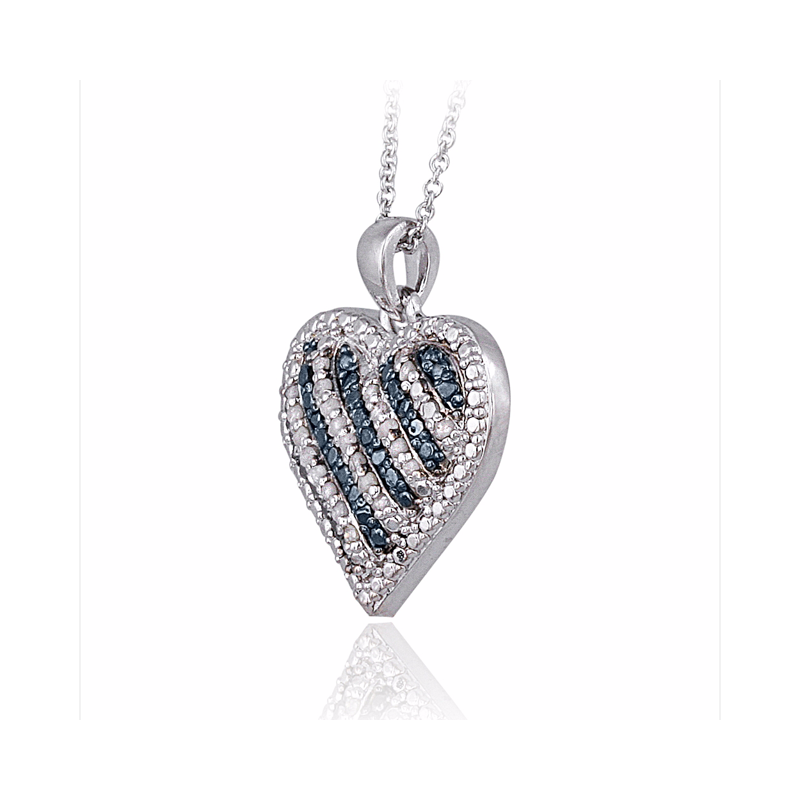 Blue & White Diamond Heart Pendant Necklace - 0.50ct Sterling Silver