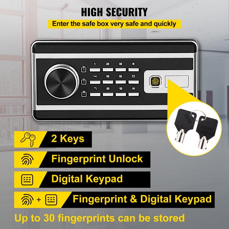 48 L Security Safe with Key, Fingerprint & Password Lock - Black