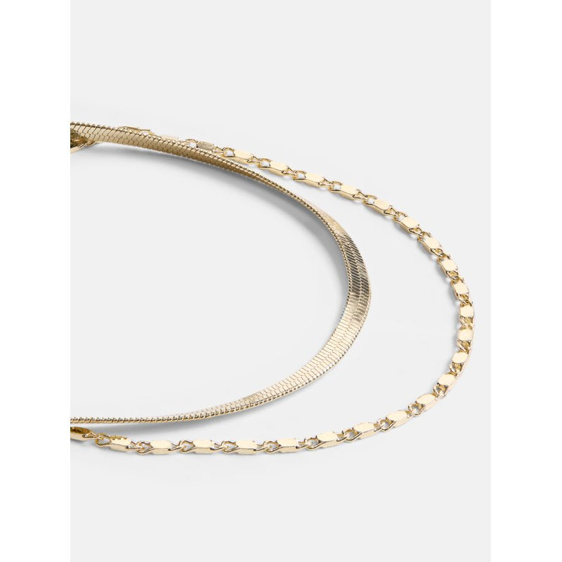 Women's Gold & Silver Layered Herringbone Bracelet Set - 14K Gold Plated, 2-Piece Jewelry