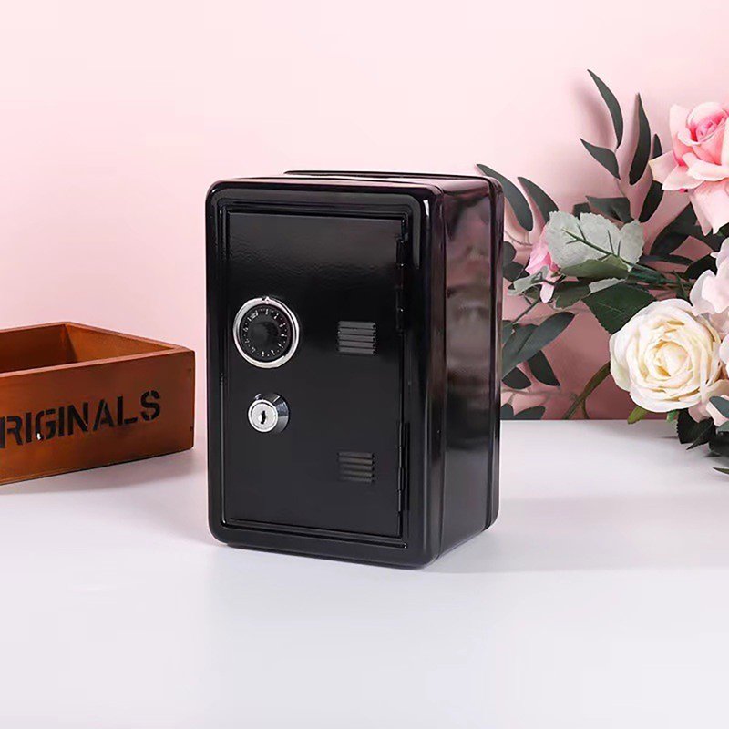 Kids Piggy Bank Locker Safe with Single Digit Lock and Key - Metal Money Box