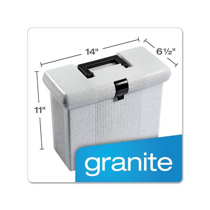 Portable File Box with Handle - Granite, Holds Letter Files, Includes Folders