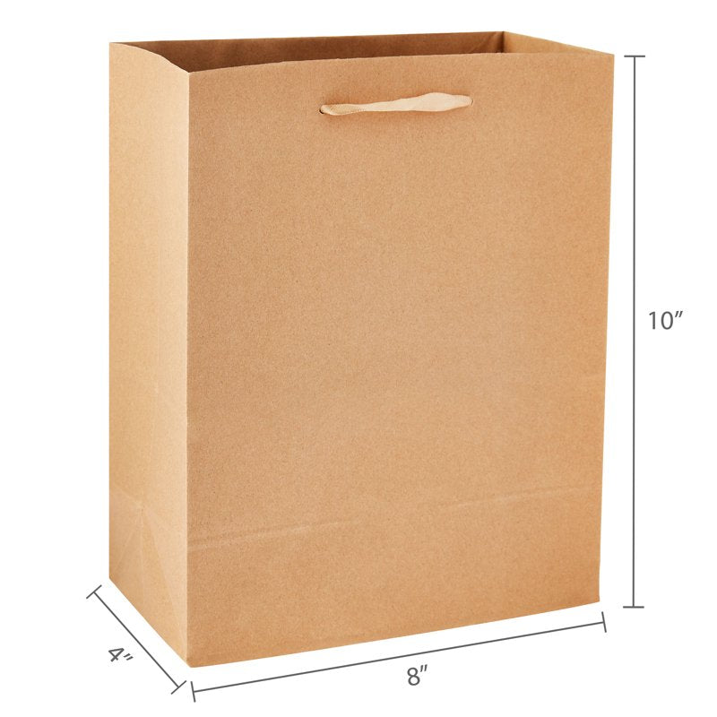 Large Kraft Paper Bags with Handles - 8x10 Inches, Pack of 13