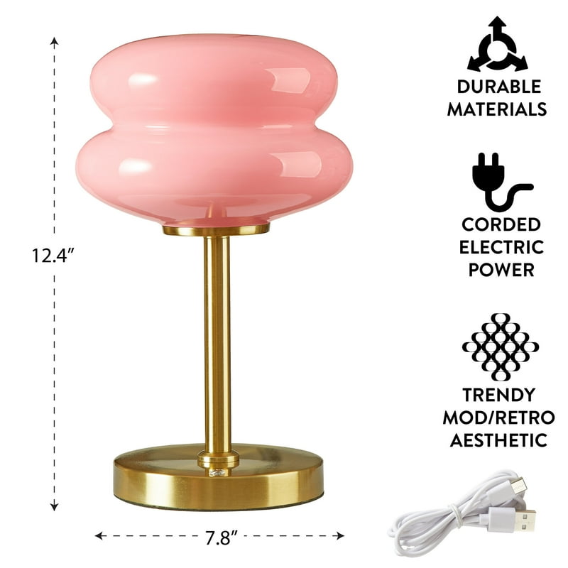 Pink Double Bubble Glass Table Lamp - Modern Nightstand Decor, 12.4in