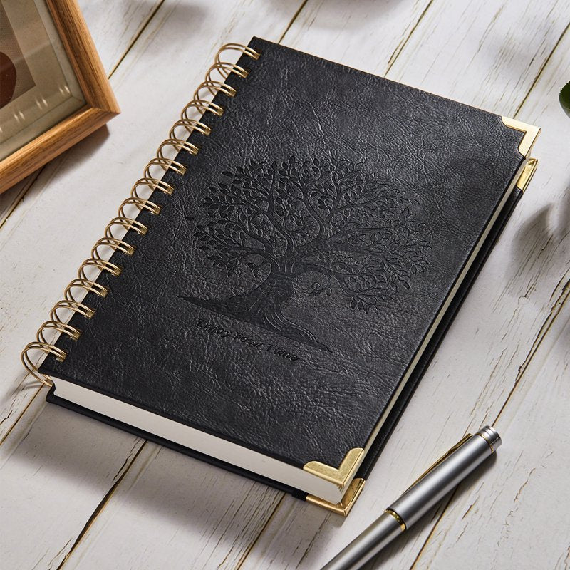 Spiral Notebook with Leather Cover - A5 300-Page College Ruled Journal