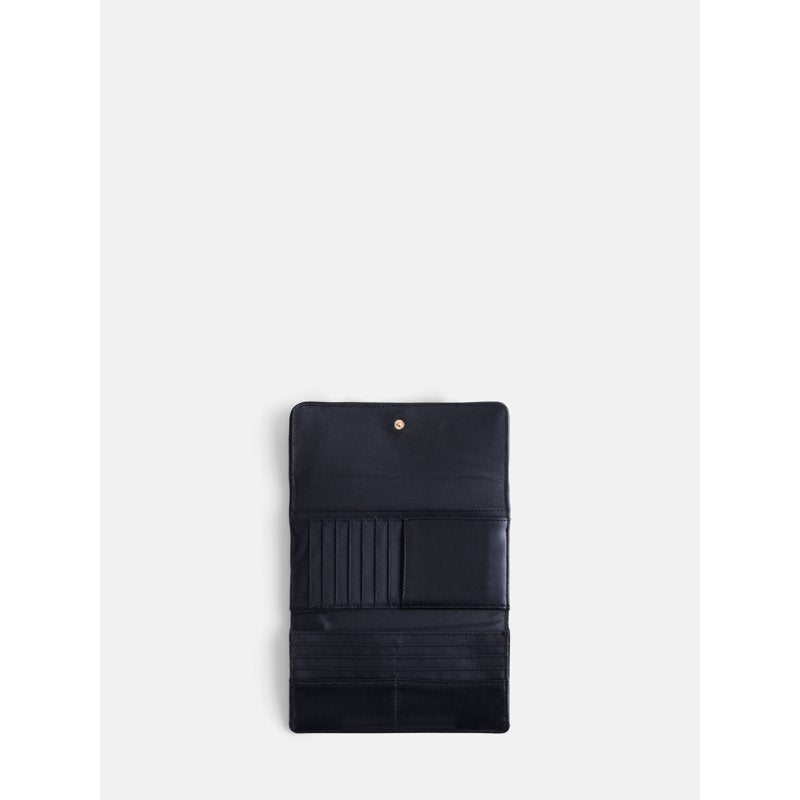 Women's Woven Faux Leather Clutch Wallet with Card Slots, Black