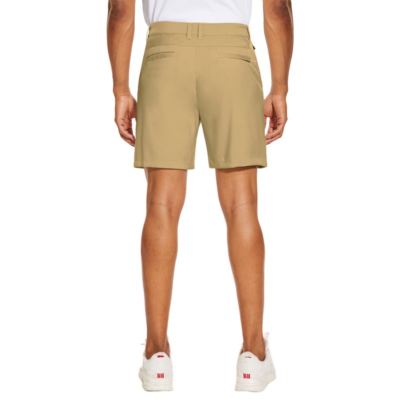 PULI Men’s Golf Dress Shorts 7" Flat Front Quick-Dry Chino Shorts – Solid Dark Khaki, Size 30