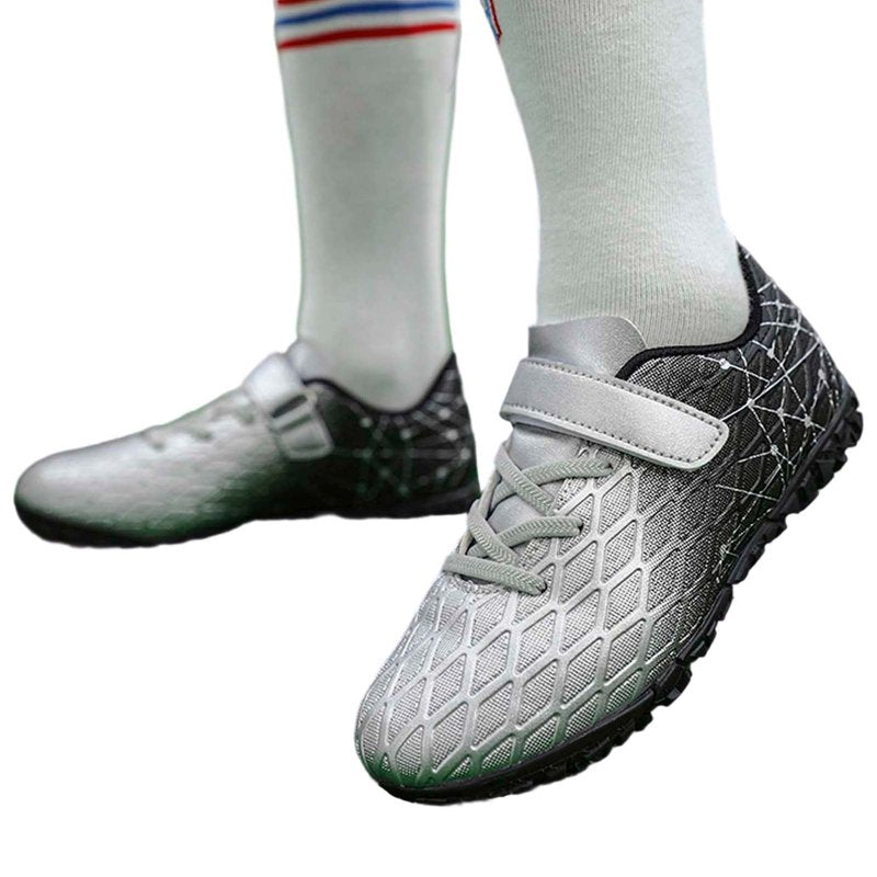 Youth Football Cleats for Outdoor Training - Utlike Boys Soccer Shoes with Rubber Sole, Size 36, 12-12.5 Years Silver
