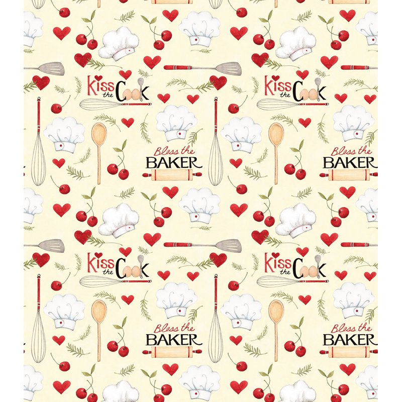 Precut Cotton Fabric for Sewing & Crafting - Bless The Baker Design, Cream, 44x36 Inches