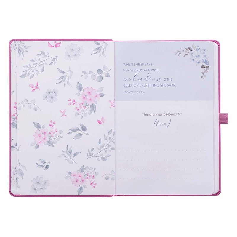 Women’s Daily Planner with Scripture - Pink Faux Leather Organizer, Weekly & Monthly Schedule
