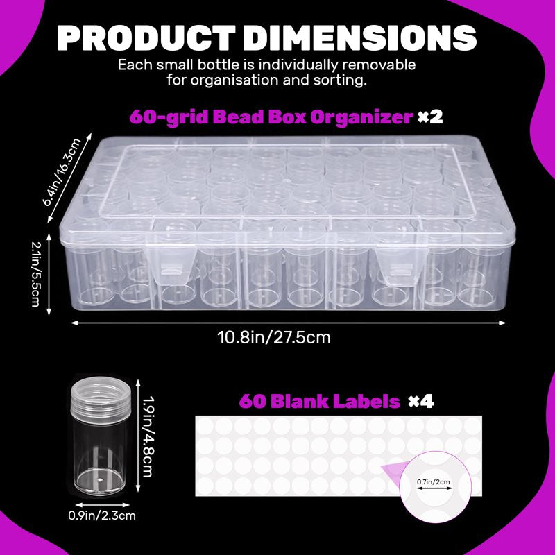 Diamond Painting Storage Containers 2 Pack with Labels - Bead Organizer Box