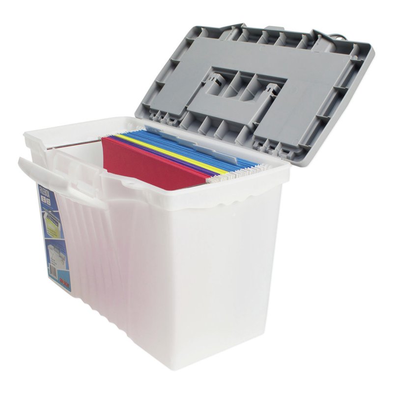 Portable File Box with Organizer Lid - 12x14.5x10.5 Inches, Plastic, Clear