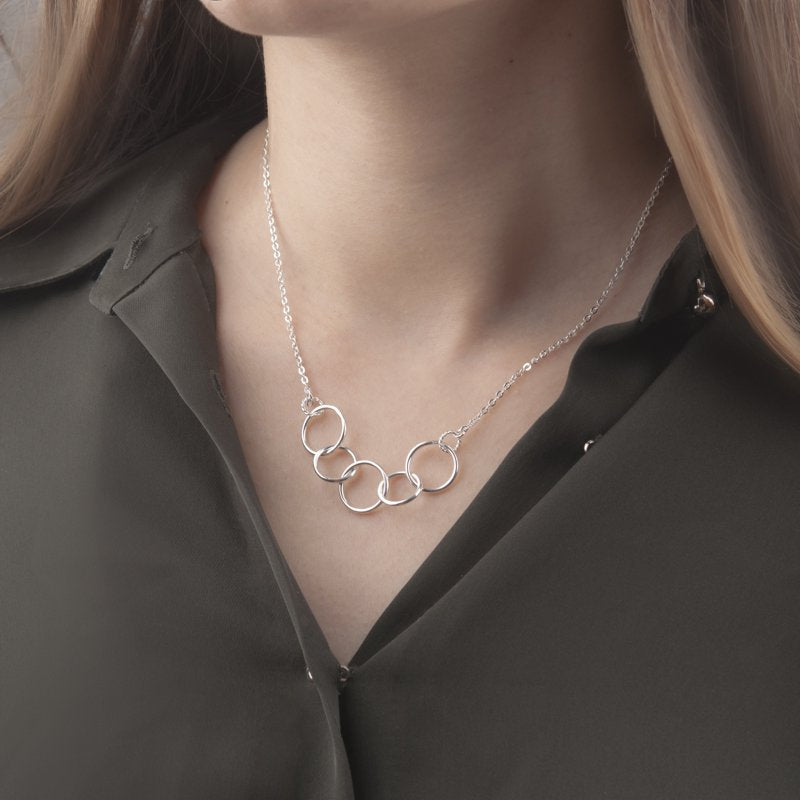 Sterling Silver 50th Birthday Necklace for Women - Custom Name & 5 Circles Design