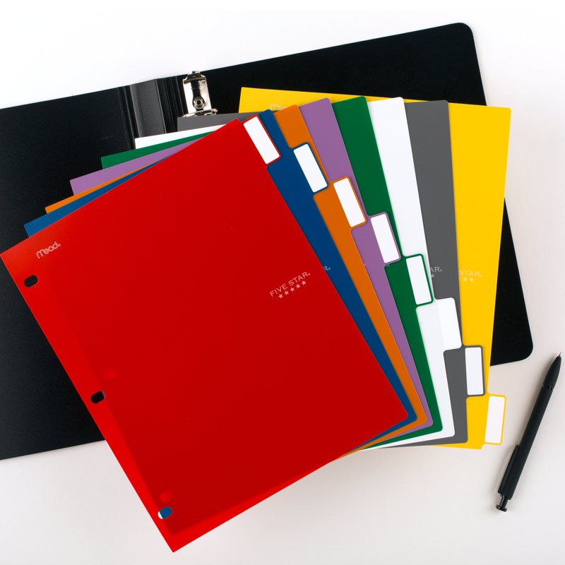 Reversible Poly Tab Dividers 8-Pack for Binders - Color-Coded Office Organization