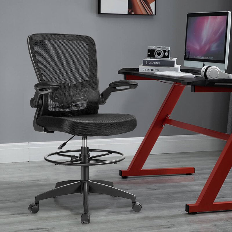 Adjustable Height Office Chair with Lumbar Support and Flip-Up Arms