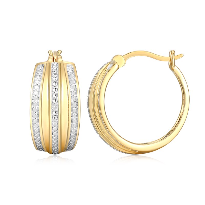 Diamond Accent Hoop Earrings 18K Gold Rhodium Finish Two-Tone Jewelry
